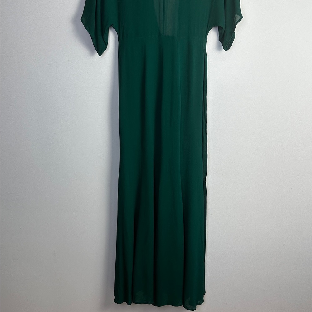 Reformation Winslow Short Sleeve Wrap Dress in Emerald Green Small Whimsical USA - Picture 14 of 16